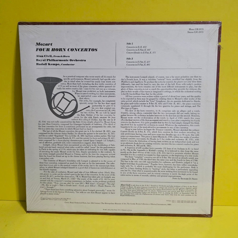 Mozart / Alan Civil, Rudolf Kempe / Royal Phil. - Four Horn Concertos - 1967 - LSC-2973 - New - Sealed - Vinyl
