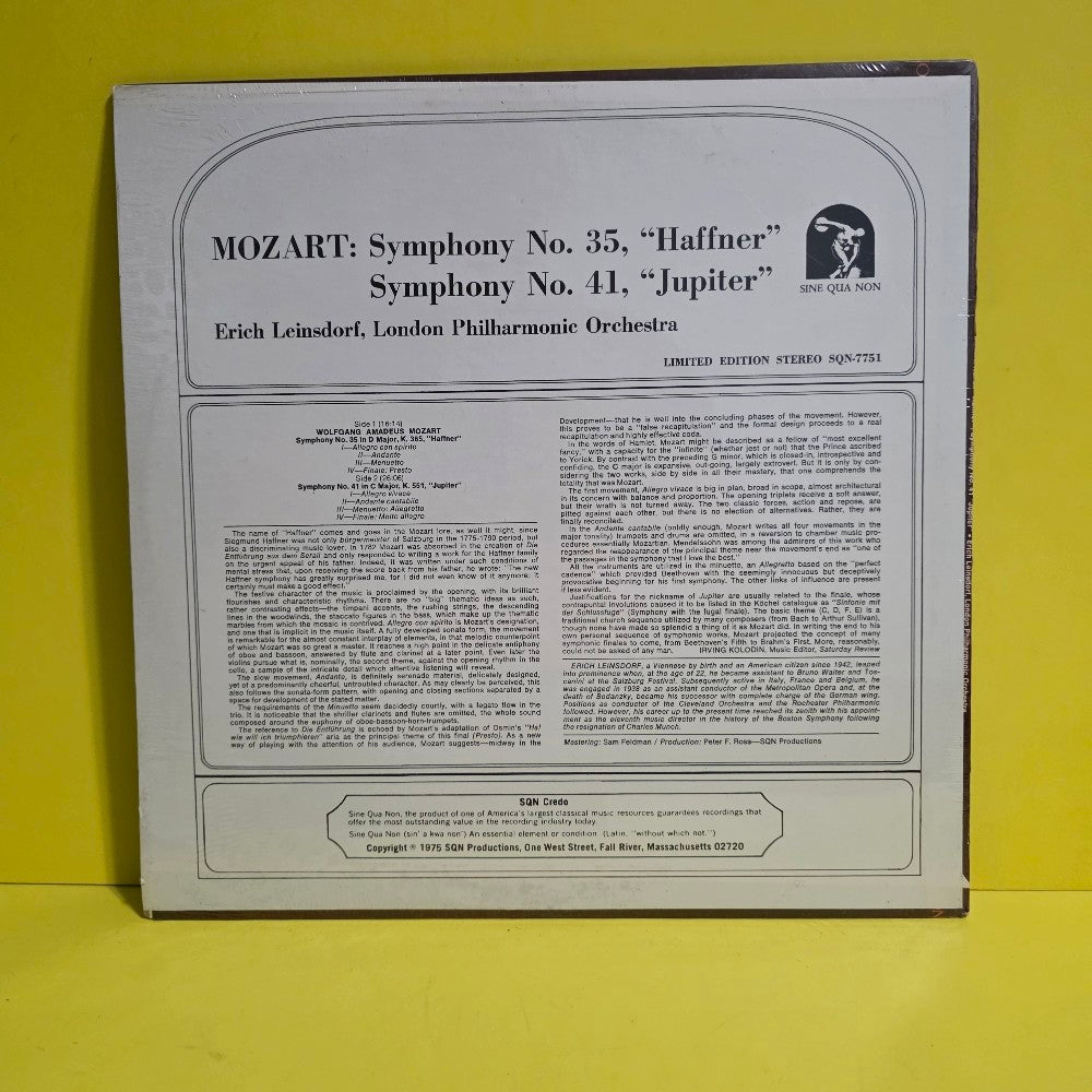 Wolfgang Amadeus Mozart, Erich Leinsdorf - Symphony No.35 " Haffner" Symphony No.41 " Jupiter" - 1975 - SQN-7751 - New - Sealed - Vinyl