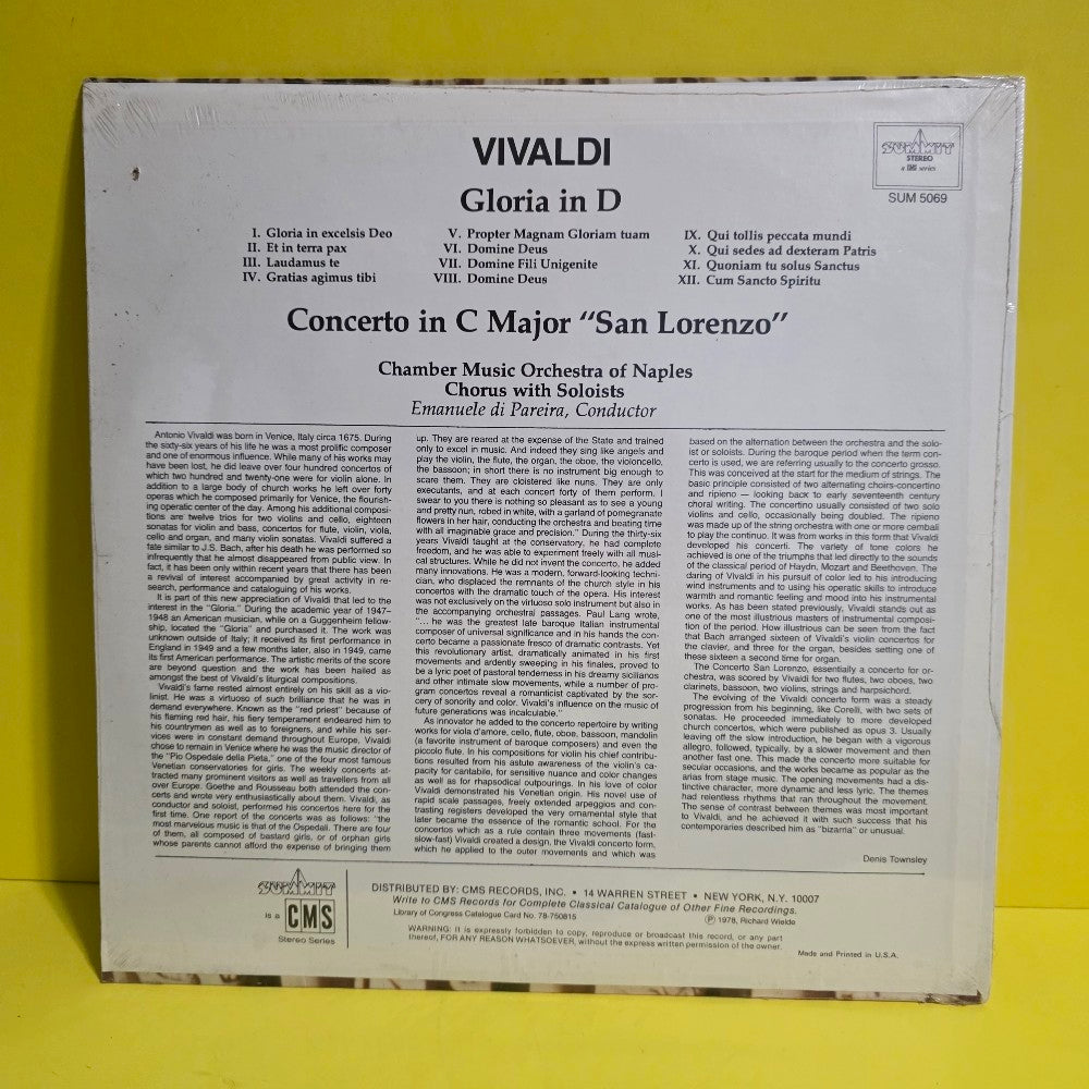 Vivaldi, Chamber Music Orchestra Of Naples, Emanuele Di Pireira - Concerto In C Major / Gloria In D - SUM 5069 - New - Sealed - Vinyl
