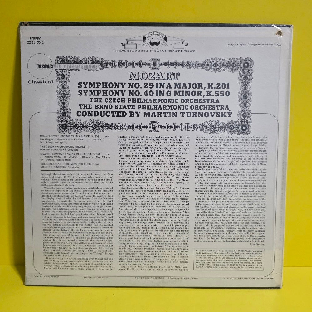 Mozart,  Czech Philharmonic  - Symphony No.29 In A Major  - 22 16 0042 - New - Sealed - Vinyl