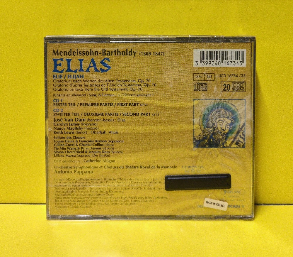 Mendelssohn, José van Dam, Keith Lewis, Nancy Maultsby, Carolyn James, Orchestre Et Choeurs Du Théâtre Royal De La Monnaie, Antonio Pappano - Elias - 1994 - UCD 16734/35 - New - Sealed - CDs - 2xCD - France Import