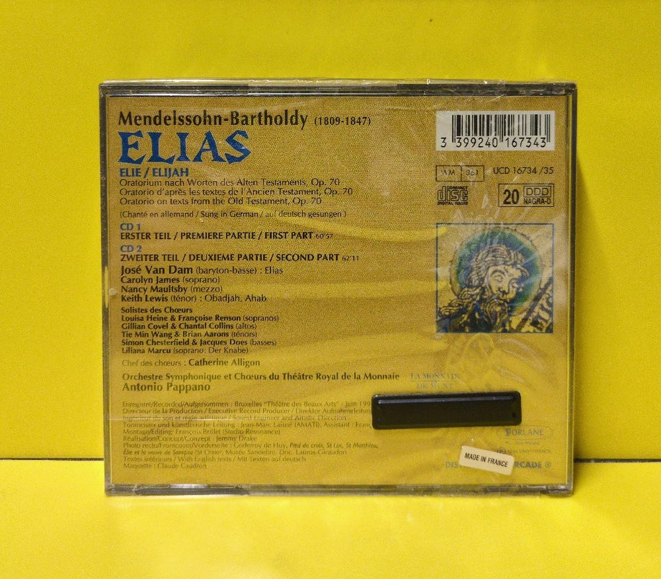 Mendelssohn, José van Dam, Keith Lewis, Nancy Maultsby, Carolyn James, Orchestre Et Choeurs Du Théâtre Royal De La Monnaie, Antonio Pappano - Elias - 1994 - UCD 16734/35 - New - Sealed - CDs - 2xCD - France Import