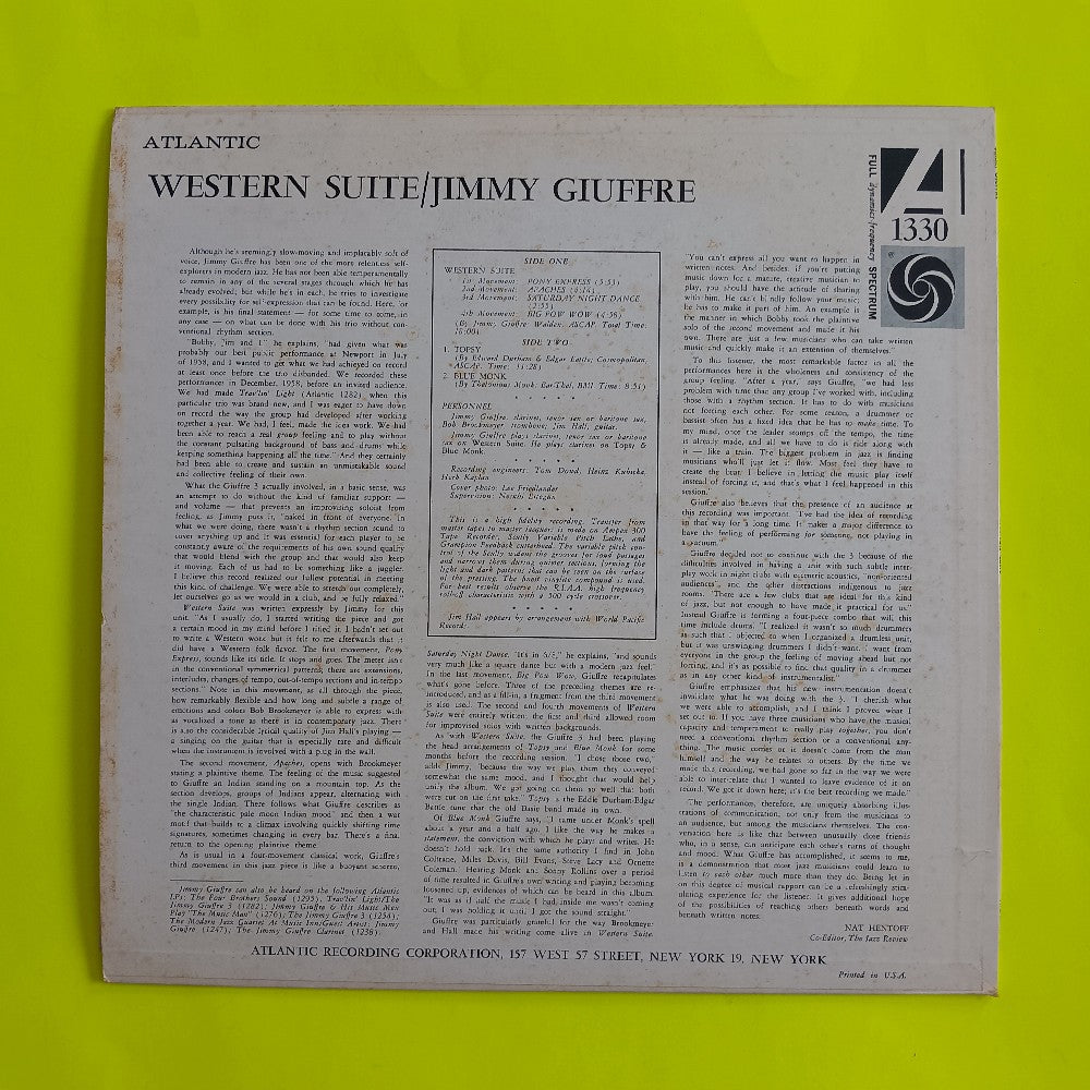 Jimmy Giuffre - Western Suite OG MONO - 1960 - Atlantic 1330 - Used - VG++ - Vinyl