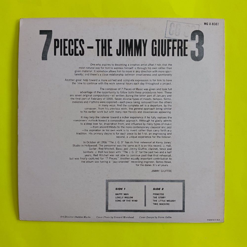 The Jimmy Giuffre 3 - 7 Pieces MONO - 1961 - MG V-8307 - Used - VG++ - Vinyl
