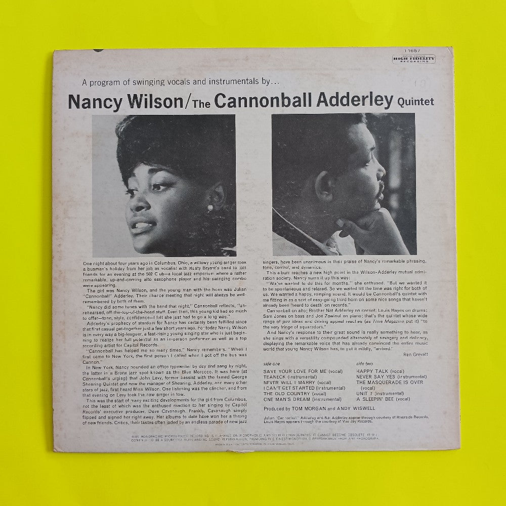 Nancy Wilson / Cannonball Adderley - Self Titled OG MONO - 1962 - T-1657 - Used - VG++ - Vinyl