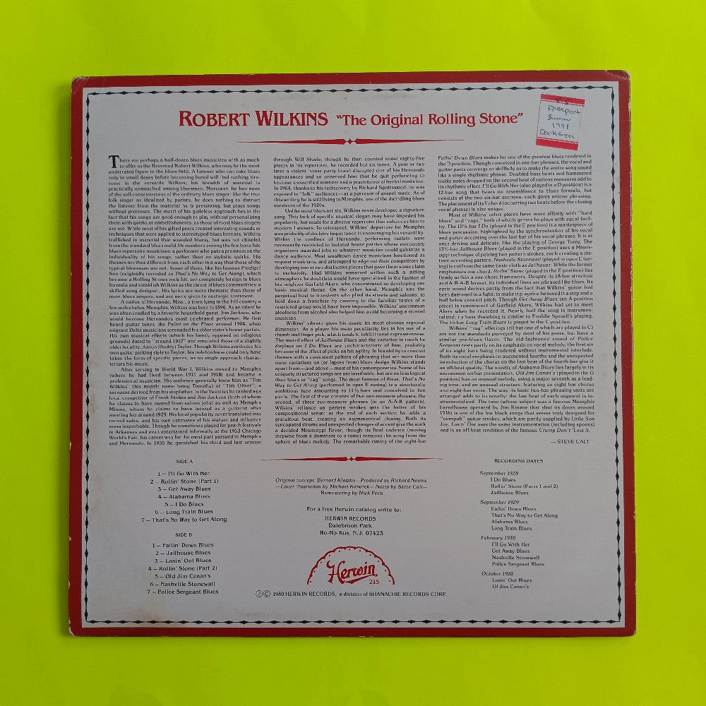Robert Wilkins - The Original Rolling Stone - 1980 - Herein 215 - Used - VG++ - Vinyl