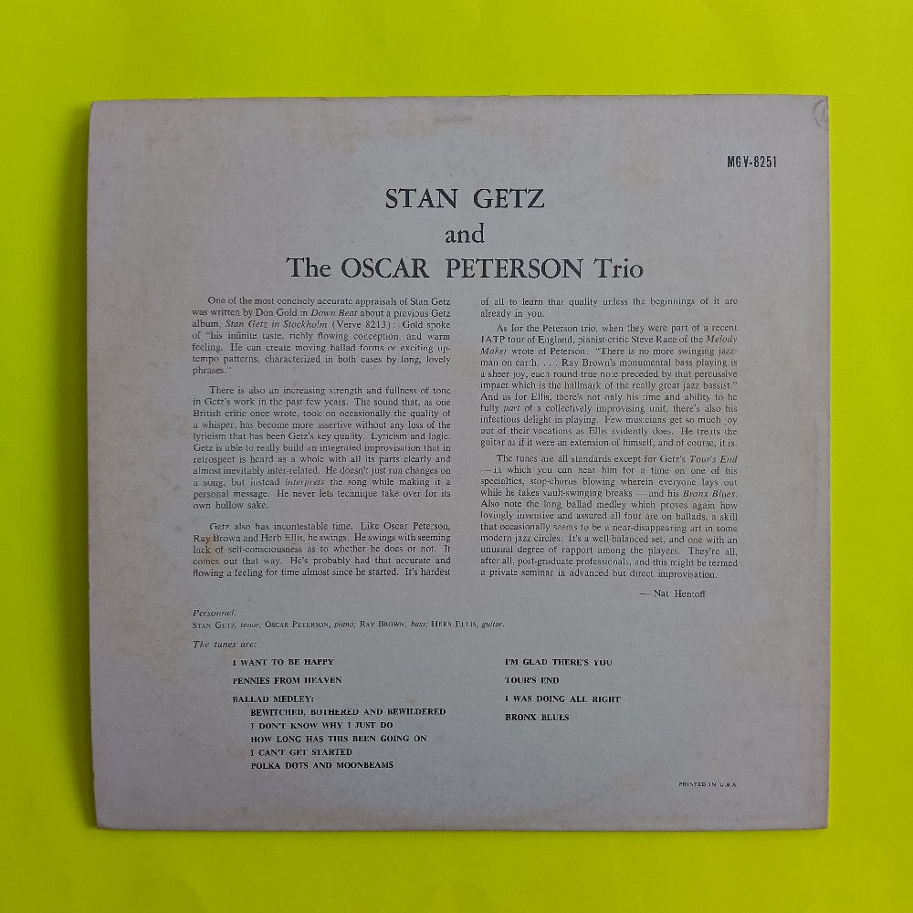 Stan Getz - And The Oscar Peterson Trio DG MONO - V-8251 - Used - VG++ - Vinyl