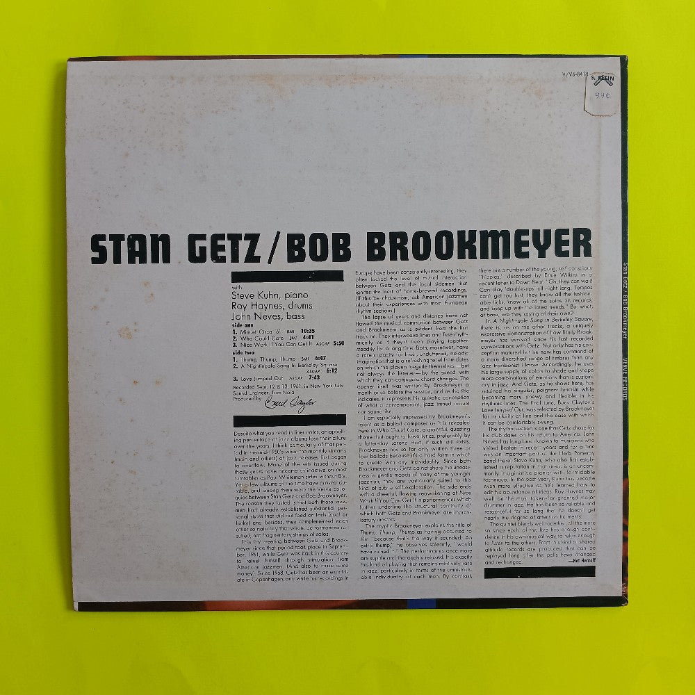 Stan Getz & Bob Brookmeyer - Recorded Fall 1961 MONO - 1961 - V-8418 - Used - VG++ - Vinyl