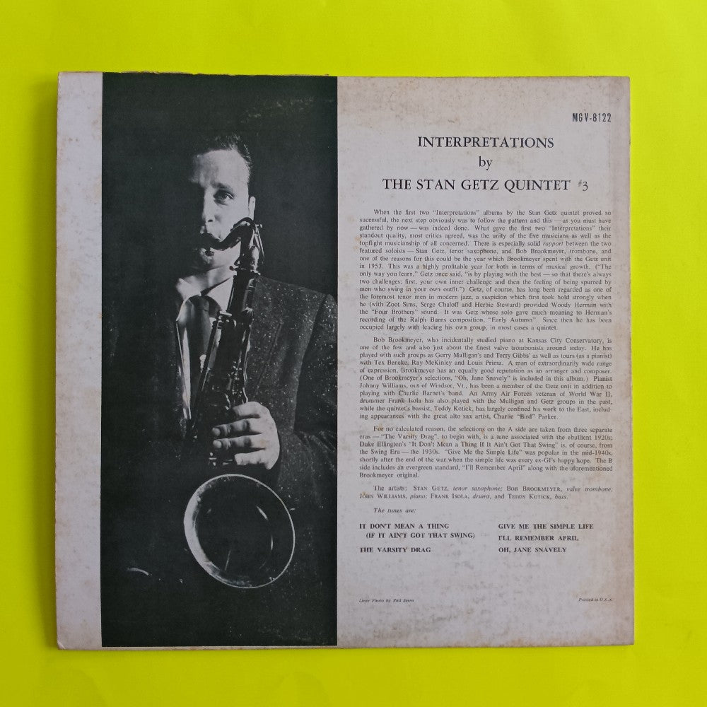 Stan Getz Quintet - Interpretations By Stan Getz #3 OG DG MONO - 1957 - MG V-8122 - Used - VG++ - Vinyl