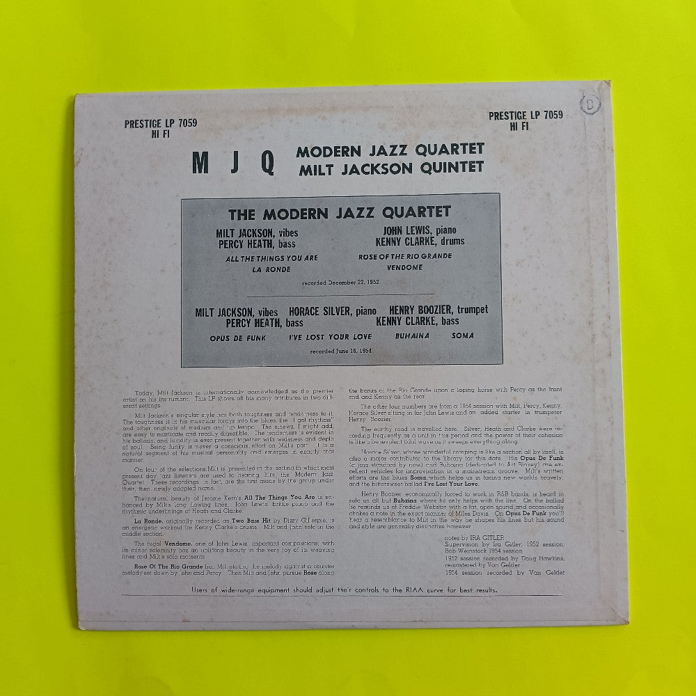 Modern Jazz Quartet & Milt Jackson - MJQ Mono DG - 1958 - PRLP 7059 - Used - VG++ - Vinyl