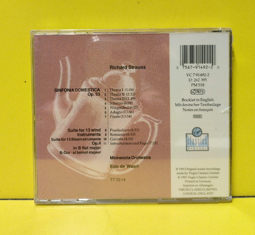 Richard Strauss, Minnesota Orchestra • Edo De Waart - Sinfonia Domestica • Suite For Winds - 1992 - VC 7 91492-2 - New - Sealed - CDs - European Import