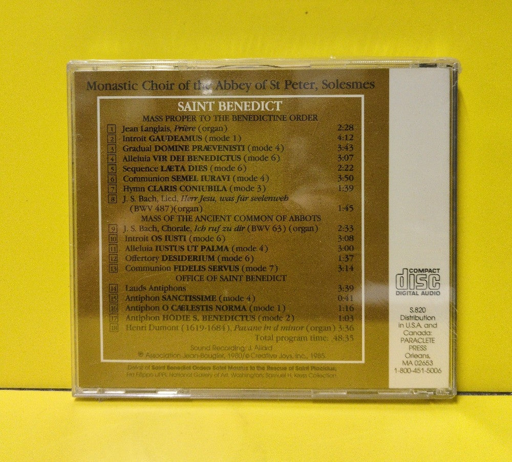 Monastic Choir Of St. Peter's Abbey, Solesmes, Dom Jean Claire, Dom Claude Gay - Gregorian Chant And Organ Saint Benedict - 1985 - S.820 - New - Sealed - CDs - Reissue