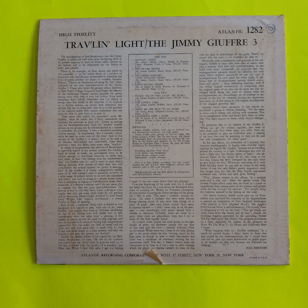 Jimmy Giuffre 3 - Trav'lin' Light MONO - 1960 - ATLANTIC 1282 - Used - VG++ - Vinyl