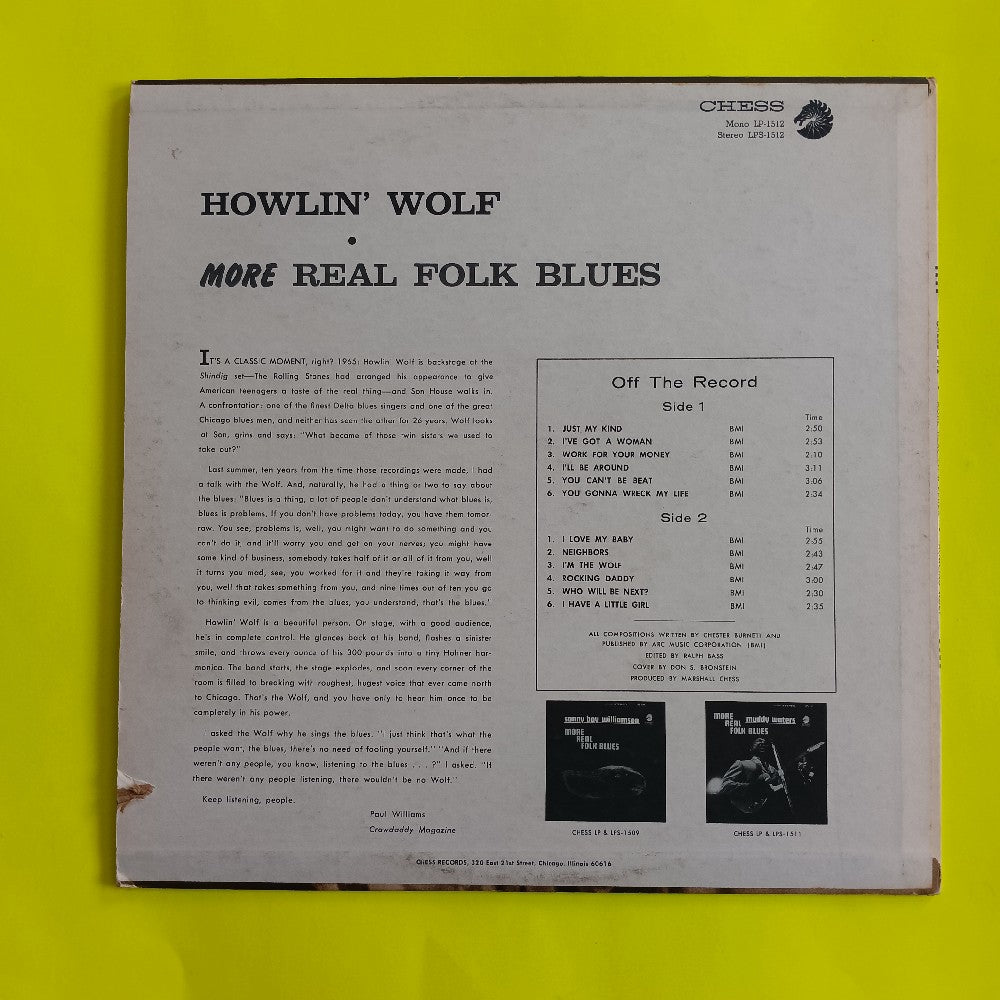 Howlin Wolf  - More Real Folk Blues / Original Mono Promo  - 1967 - LP 1512 Used - VG+ - Vinyl
