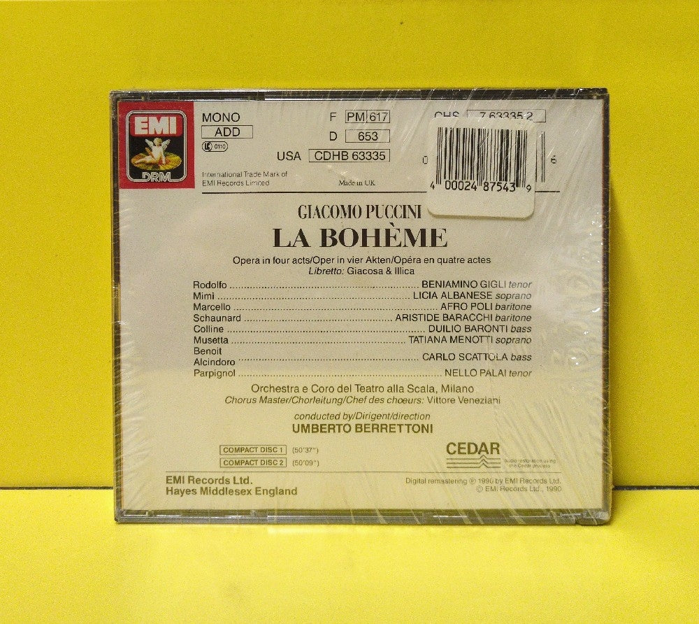 Puccini, Gigli, Alabnese, Menotti, Poli, Orchestra E Coro Del Teatro Alla Scala Di Milano, Umberto Berrettoni - La Boheme - 1990 - CHS 7 63335 2 - New - Sealed - CDs - 2xCD Set - Reissue - Remastered