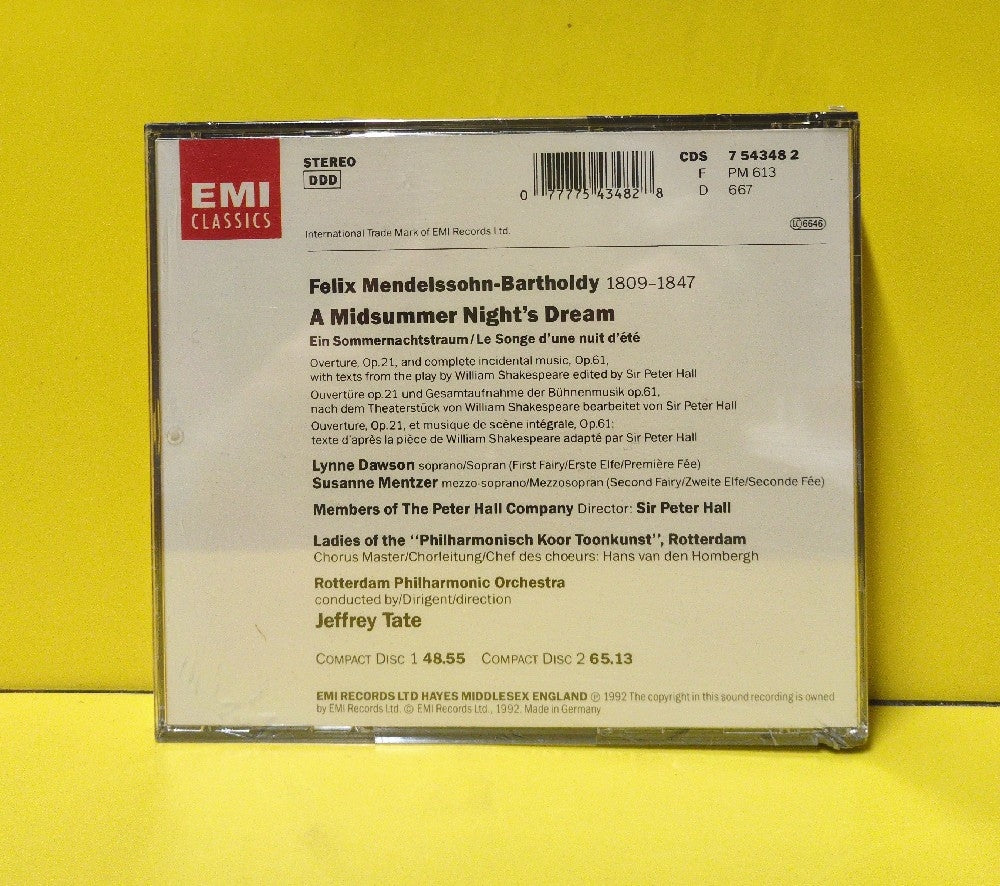 Mendelssohn, Shakespeare, The Peter Hall Company, Rotterdam Philharmonic Orchestra, Jeffrey Tate - A Midsummer Night's Dream - 1992 - CDS 7 54348 2 - New - Sealed - CDs - 2xCD Set - European Import