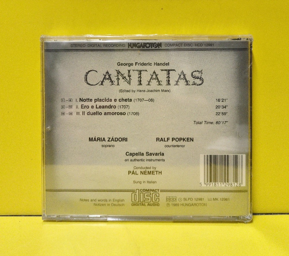 George Friedric Handel, Mária Zádori, Ralf Popken, Pál Németh, Capella Savaria - Kantáták / Cantatas - 1989 - HCD 12981 - New - Sealed - CDs - Hungary Import
