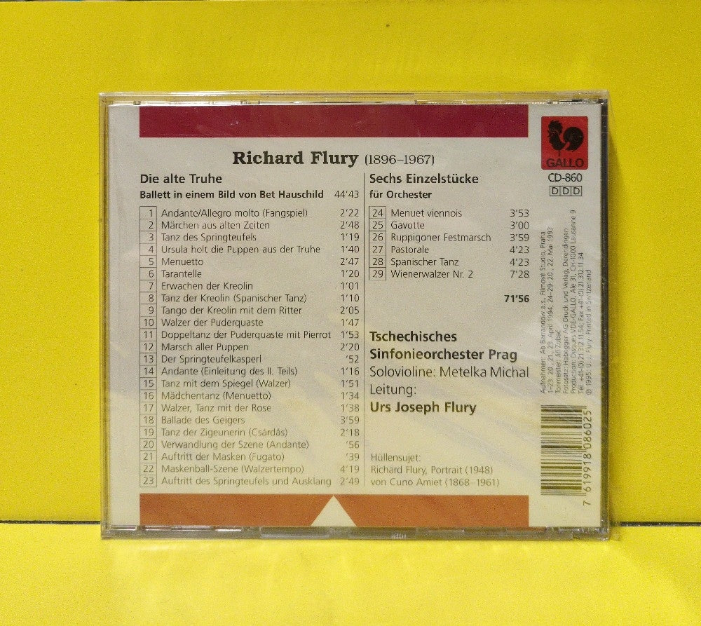 Richard Flury - Die Alte Truhe • Sechs Einzelstucke Fur Orchester - 1995 - CD-860 - New - Sealed - CDs - Switzerland Import