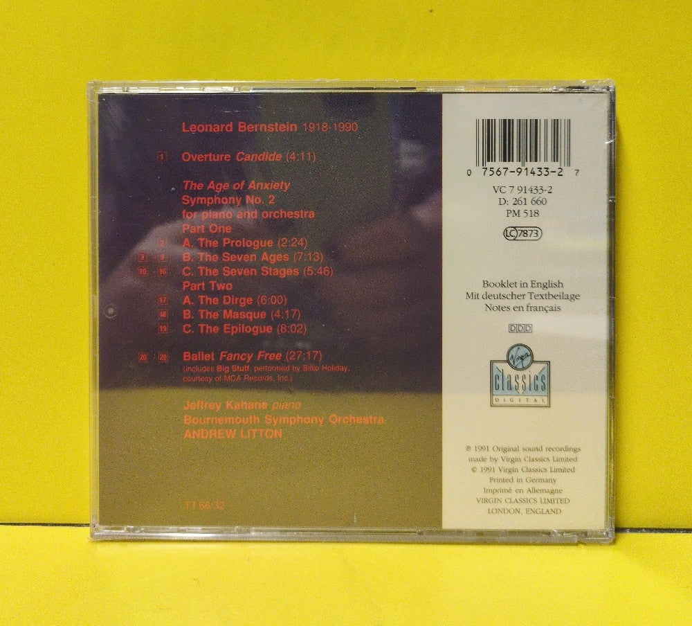 Bernstein, Jeffrey Kahane, Bournemouth Symphony Orchestra, Andrew Litton - Symphony No. 2 'The Age Of Anxiety' / Candide Overture / Fancy Free - 1991 - VC 7 91433-2 - New - Sealed - CDs - Germany Import