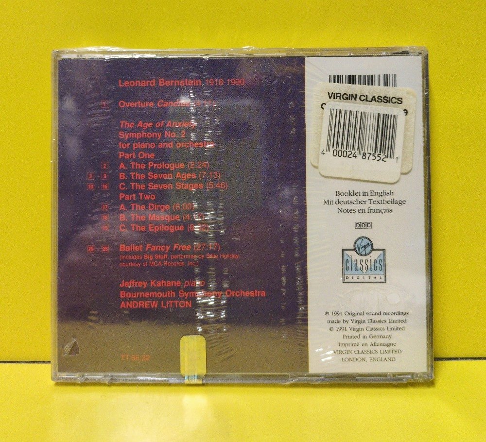 Bernstein, Jeffrey Kahane, Bournemouth Symphony Orchestra, Andrew Litton - Symphony No. 2 'The Age Of Anxiety' / Candide Overture / Fancy Free - 1991 - 0777 7 59038 2 9 - New - Sealed - CDs - Germany Import