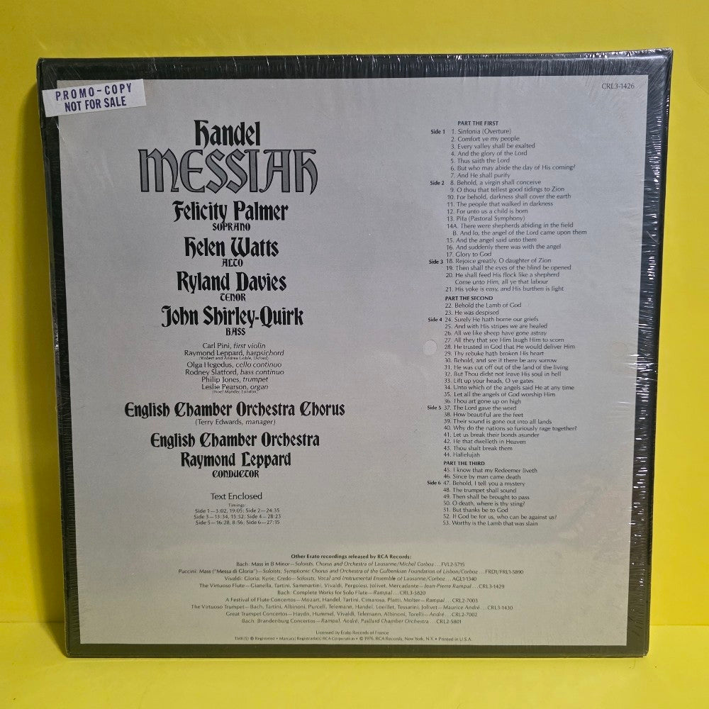 Handel Messiah  - Felicity Palmer,Helen Watts,Ryland Davies - 1976 - CRL3-1426 - New - Sealed - Vinyl