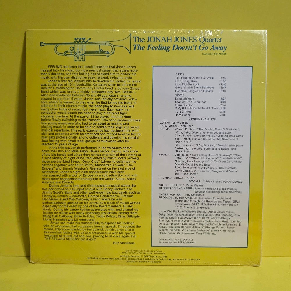 The Jonah Jones Quartet  - The Felling Doesn't Go Away  - 1986 - GPJJ-5031 - New - Sealed - Vinyl