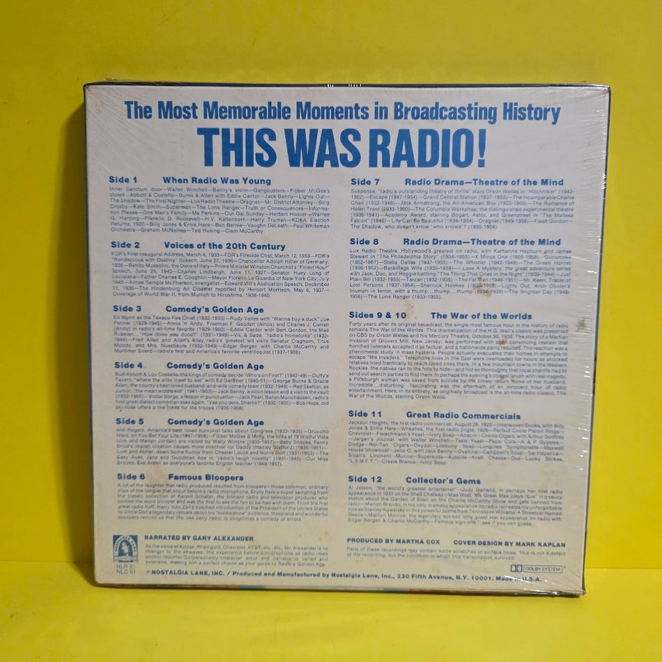 Various  - The Most Memorable Moments In Broadcast History- This Was Radio! - NLR61 - New - Sealed - Vinyl