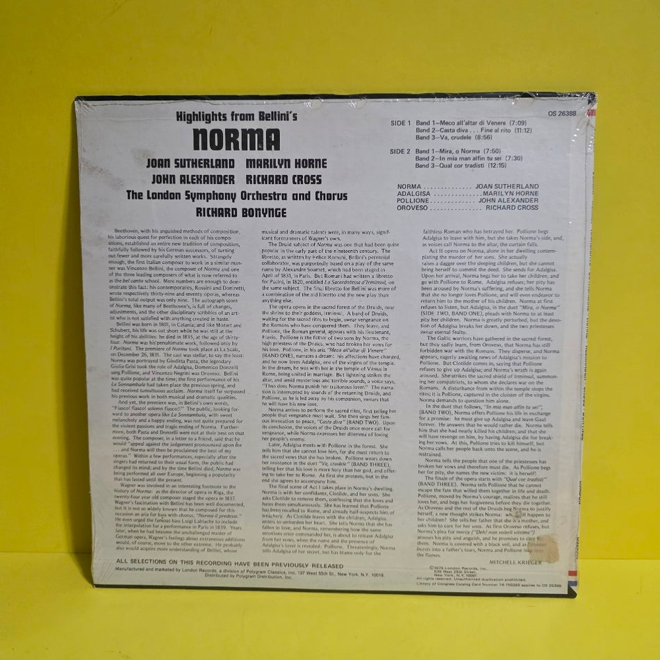 Bellini: Joan Sutherland, Marilyn Horne, John Alexander  - Highlights From Bellini's Norma - 1975 - OS 26388 - New - Sealed - Vinyl