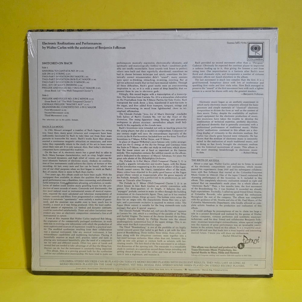 Walter Carlos - Switched-On Back - 1968 - MS 7194 - New - Sealed - Vinyl
