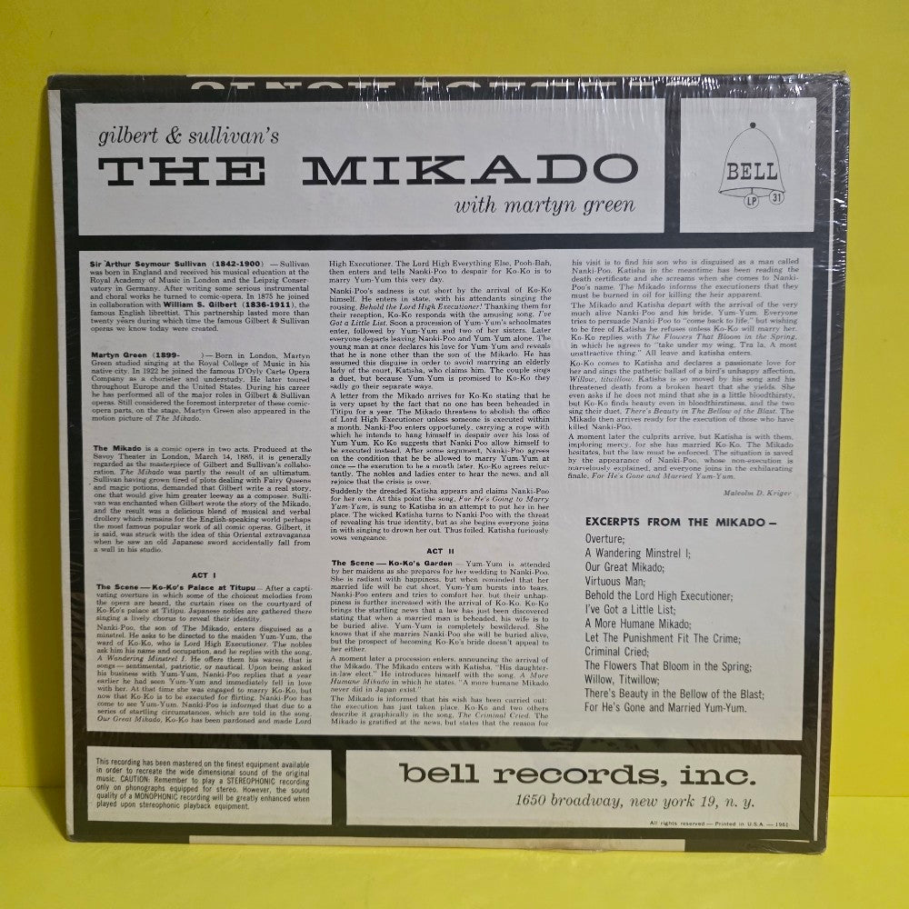 Gilbert & Sullivan Feat. Marty Green - The Mikado Mono 1961 Sealed  - 1961 - BLP 31 - New - Sealed - Vinyl