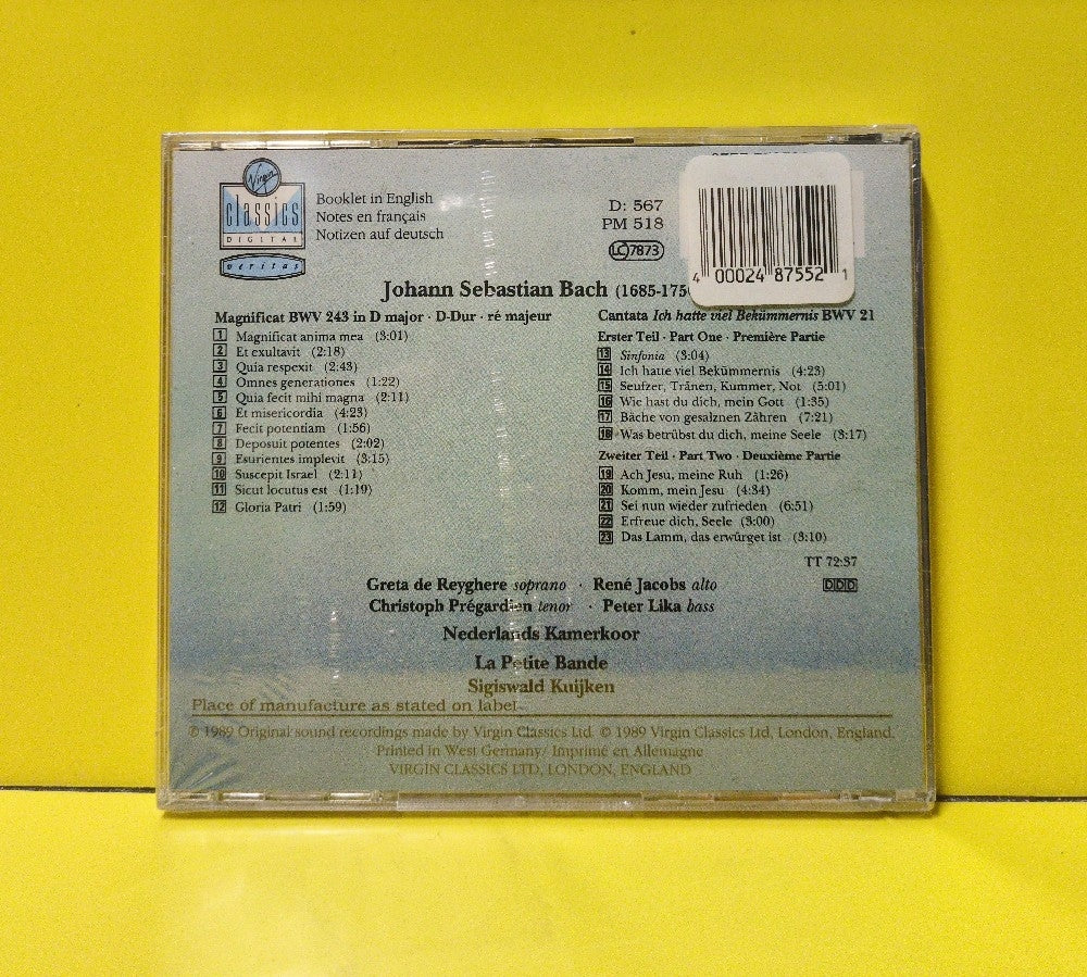 J S Bach / De Reyghere, Jacobs, Pregardien, Lika, Nederlands Kamerkoor, La Petite Bande, Sigiswald Kuijken - Magnificat Cantata BWV 21 - 0777 7595282 7 - New - Sealed - CDs - European Import