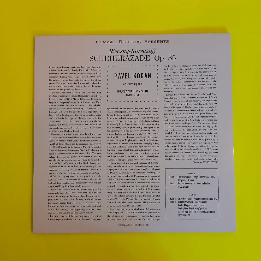 Rimsky-Korsakoff / Pavel Kogan - Scheherazade 200G - 1999 - CR 2002 - Used - EX - Vinyl