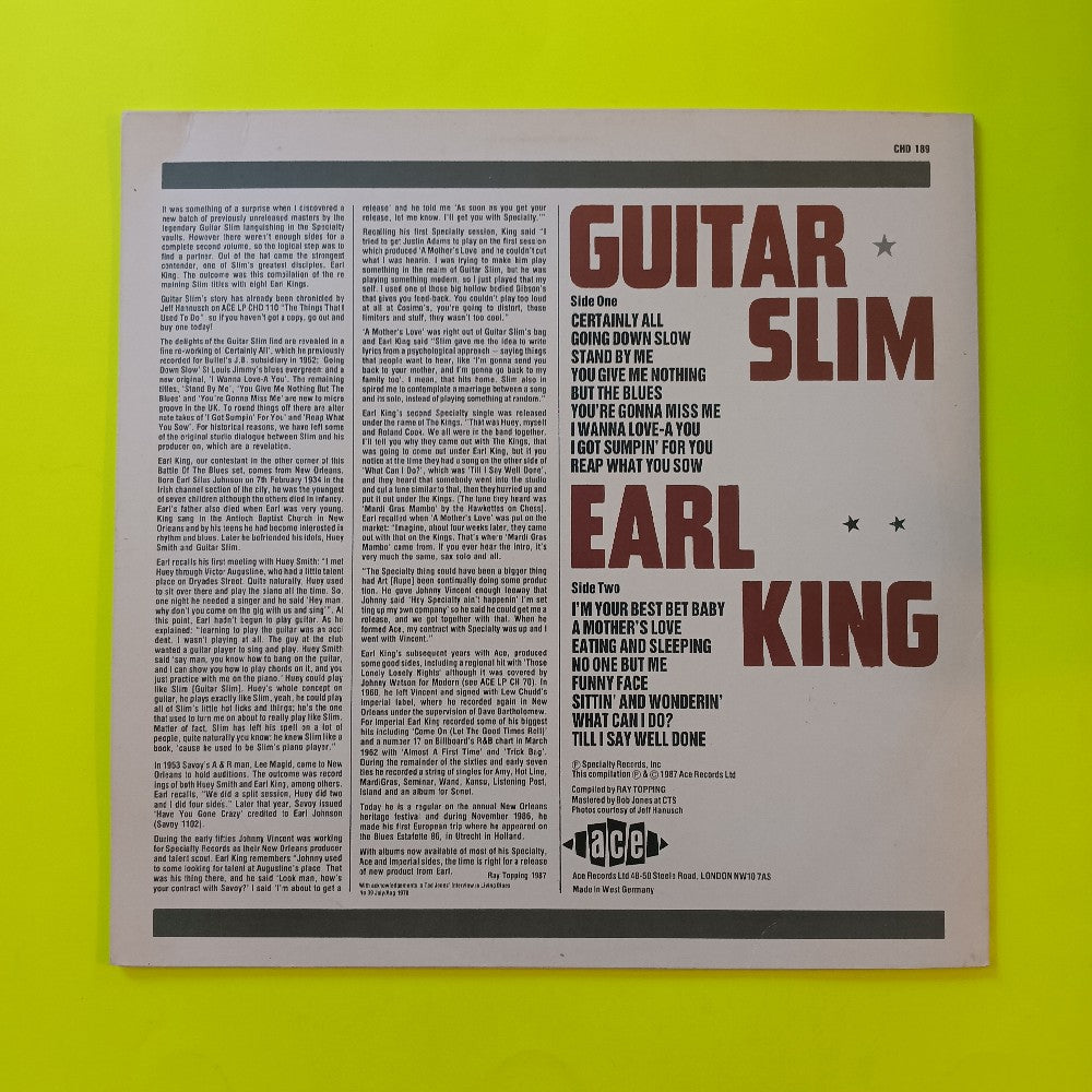 Guitar Slim / Earl King - Battle Of The Blues UK - 1987 - CHD 189 - Used - VG++ - Vinyl