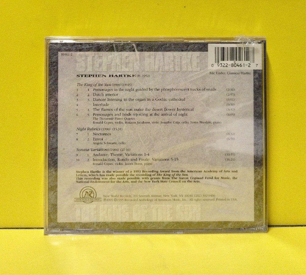 Stephen Hartke — Ronald Copes, Angela Schwartz, James Bonn, The Dunsmuir Piano Quartet - The King Of The Sun - 1995 - 80461-2 - New - Sealed - CDs