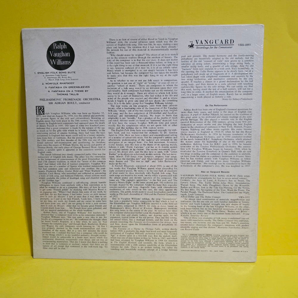 Vaughan Williams / Philharmonic Promenade Orchestra .. Mono - Fantasia On A Theme Of Tallis - 1962 - VRS-1093 - New - Sealed - Vinyl