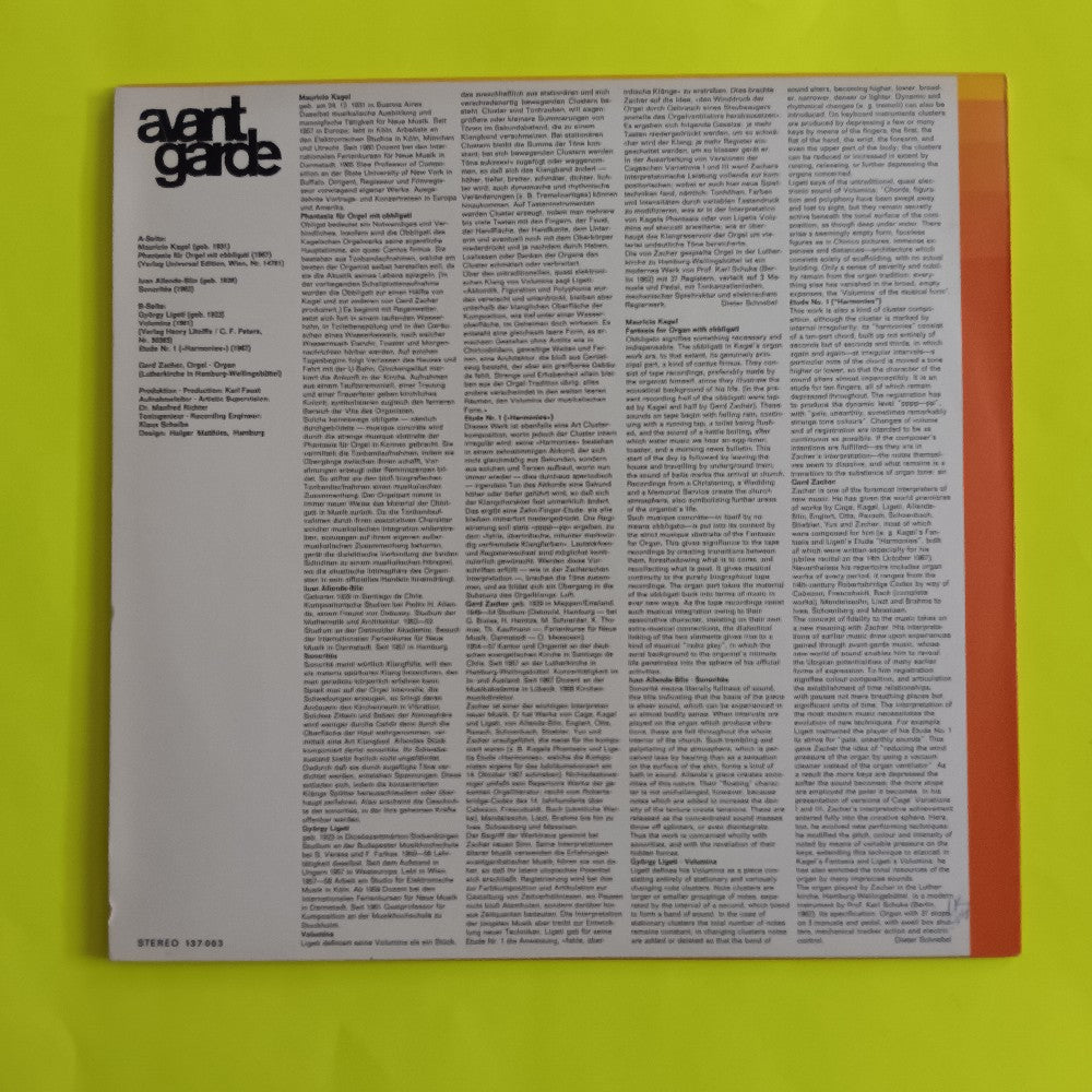 Gerd Zacher / Kagel  - Phantasie Fur Orgel Mit Obbligati GERMANY - 1968 - 137 003 - Used - VG++ - Vinyl