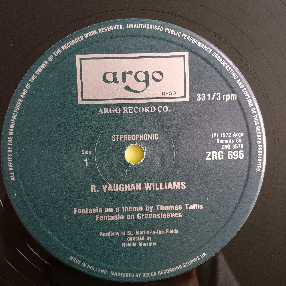Vaughan Williams / Neville Marriner - Fantasia On A Theme HOLLAND - 1972 - ZRG 696 - Used - NM - Vinyl