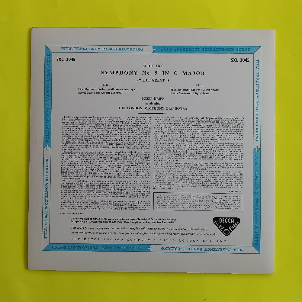 Joseph Krips / Schubert - Great C Major Symphony 180 G GERMANY - 1994 - SXL 2045 - Used - VG++ - Vinyl