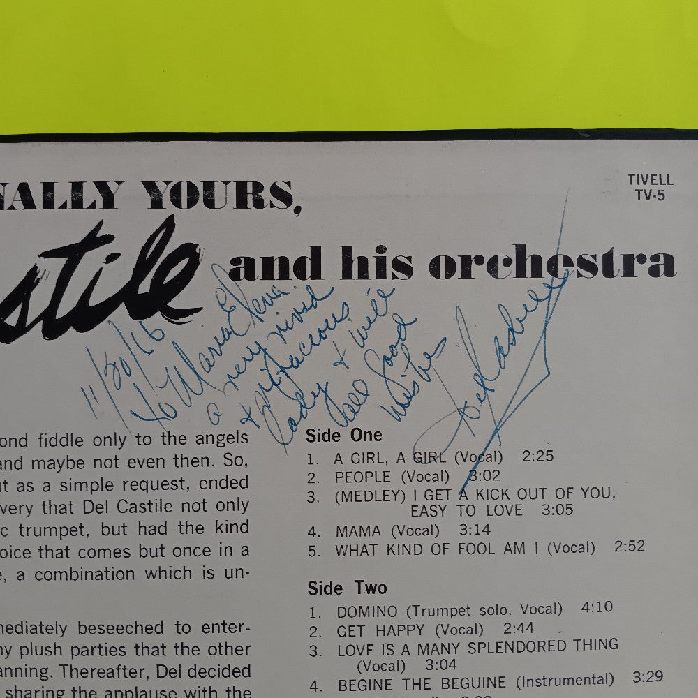 Del Castile AUTOGRAPHED - Personally Yours - TV5 - Used - VG++ - Vinyl