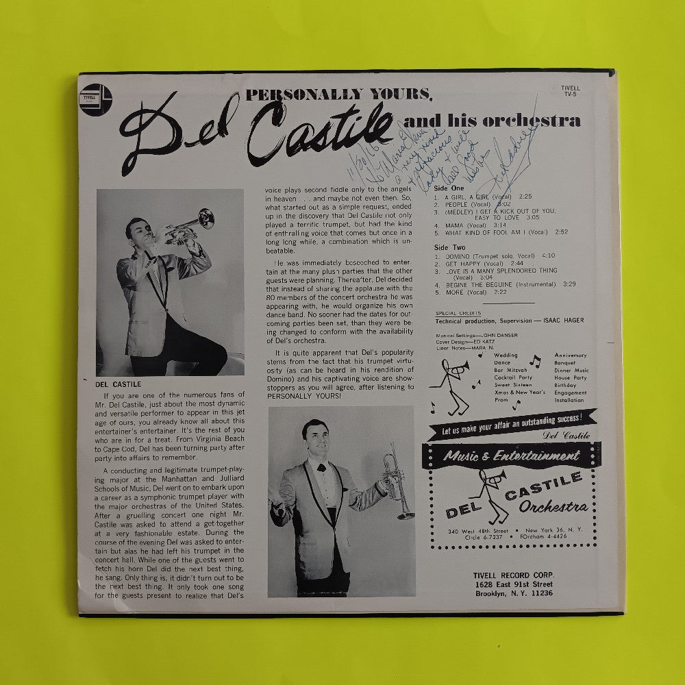 Del Castile AUTOGRAPHED - Personally Yours - TV5 - Used - VG++ - Vinyl