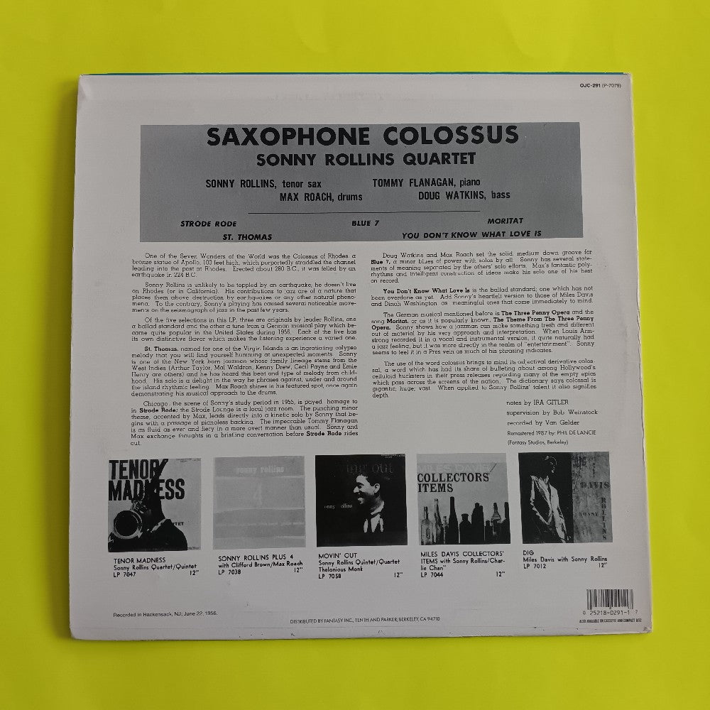 Sonny Rollins - Saxophone Colossus - 1987 - OJC-291 - Used - VG++ - Vinyl