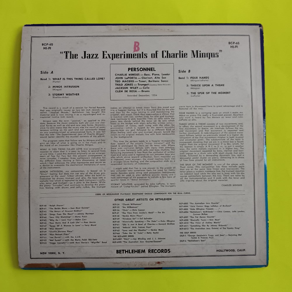 Charlie Mingus - The Jazz Experiments Of Charlie Mingus OG DG MONO - 1957 - BCP65 - Used - VG+ - Vinyl