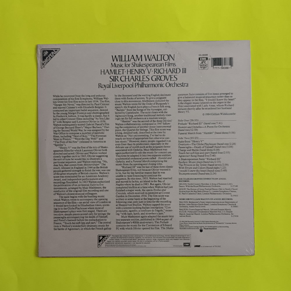 William Walton / Sir Charles Groves - Music For Shakespearean Films: Hamlet, Henry V, Richard III PROMO - 1984 - DS-38088 - New - Sealed - Vinyl