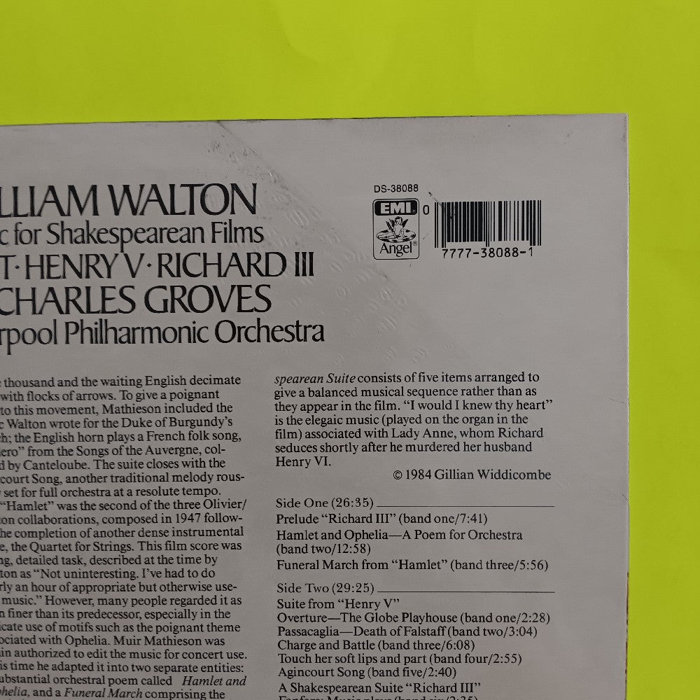 William Walton / Sir Charles Groves - Music For Shakespearean Films: Hamlet, Henry V, Richard III PROMO - 1984 - DS-38088 - New - Sealed - Vinyl