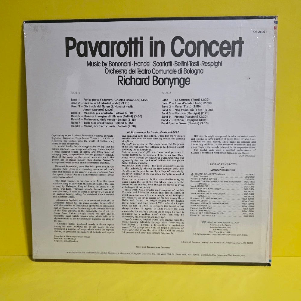 Luciano Pavarotti  - Pavarotti In Concert  - 1974 - OS 26391 - New - Sealed - Vinyl