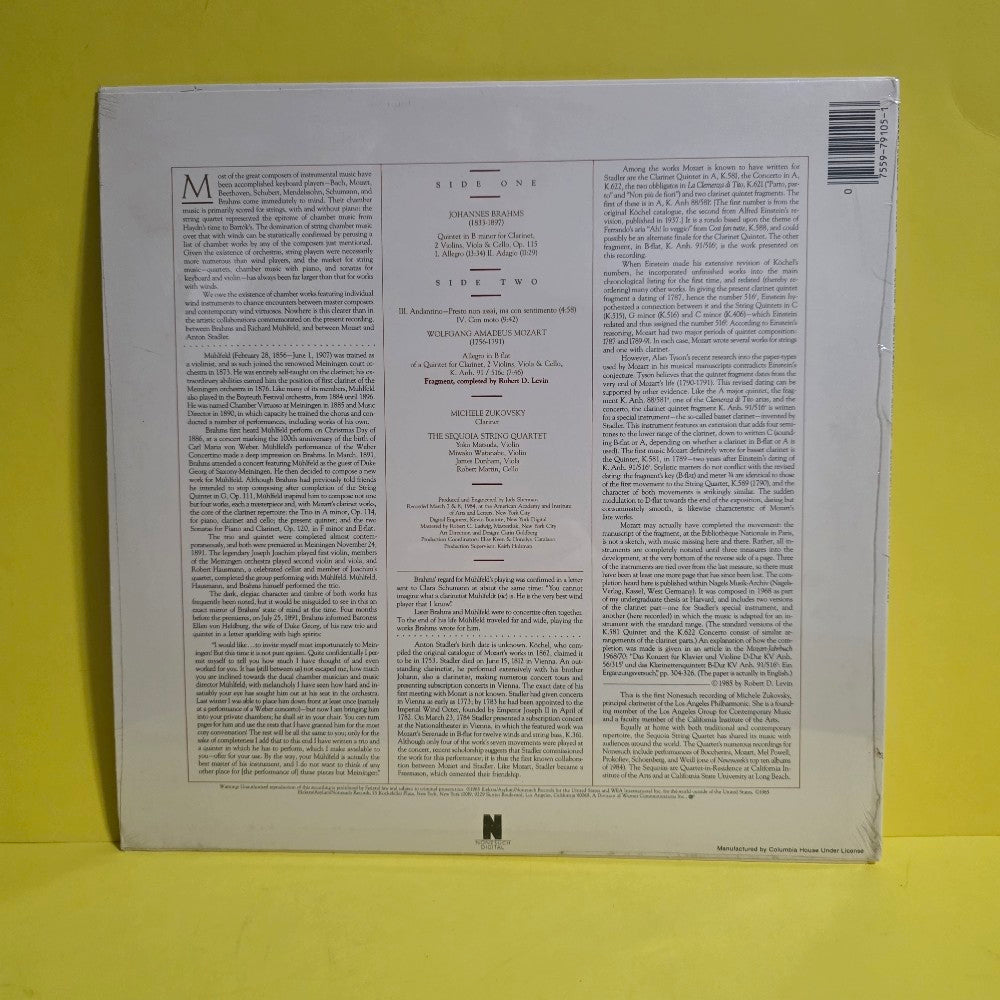 Brahms / Mozart - Sequoia String Quartet With Michele Zukovsky - 1985 - E1-79105 - New - Sealed - Vinyl