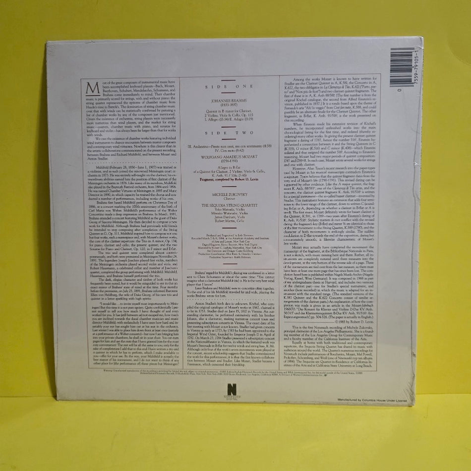 Brahms / Mozart - Sequoia String Quartet With Michele Zukovsky - 1985 - E1-79105 - New - Sealed - Vinyl