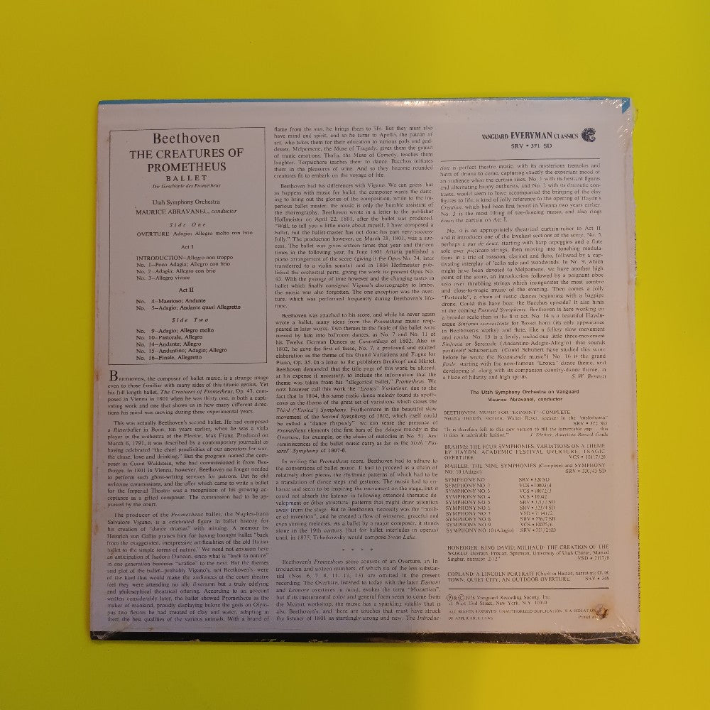 Beethoven / Maurice Abravanel - Creatures Of Prometheus - 1978 - SRV 371 SD - New - Sealed - Vinyl