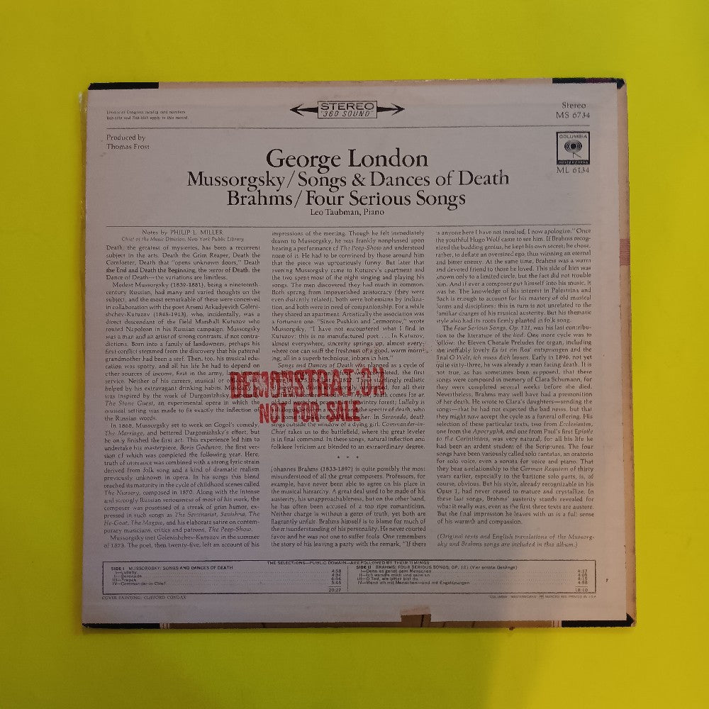 George London / Mussorgsky / Brahms - Songs & Dances Of Death PROMO - 1973 - MS 6737 - New - Sealed - Vinyl