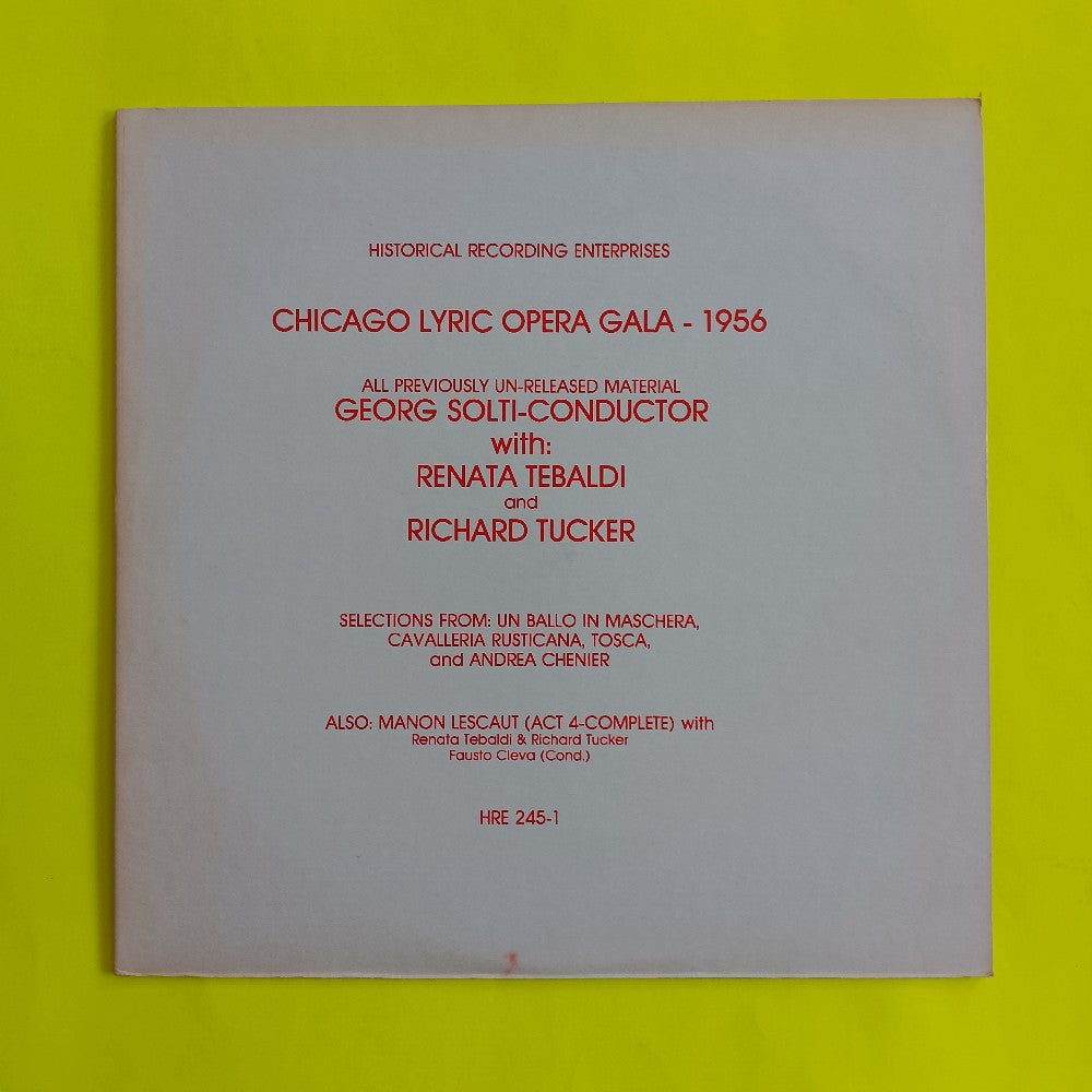 Renata Tebaldi & Richard Tucker - Chicago Lyric Opera Gala 1956 - HRE 245-1 - Used - VG++ - Vinyl